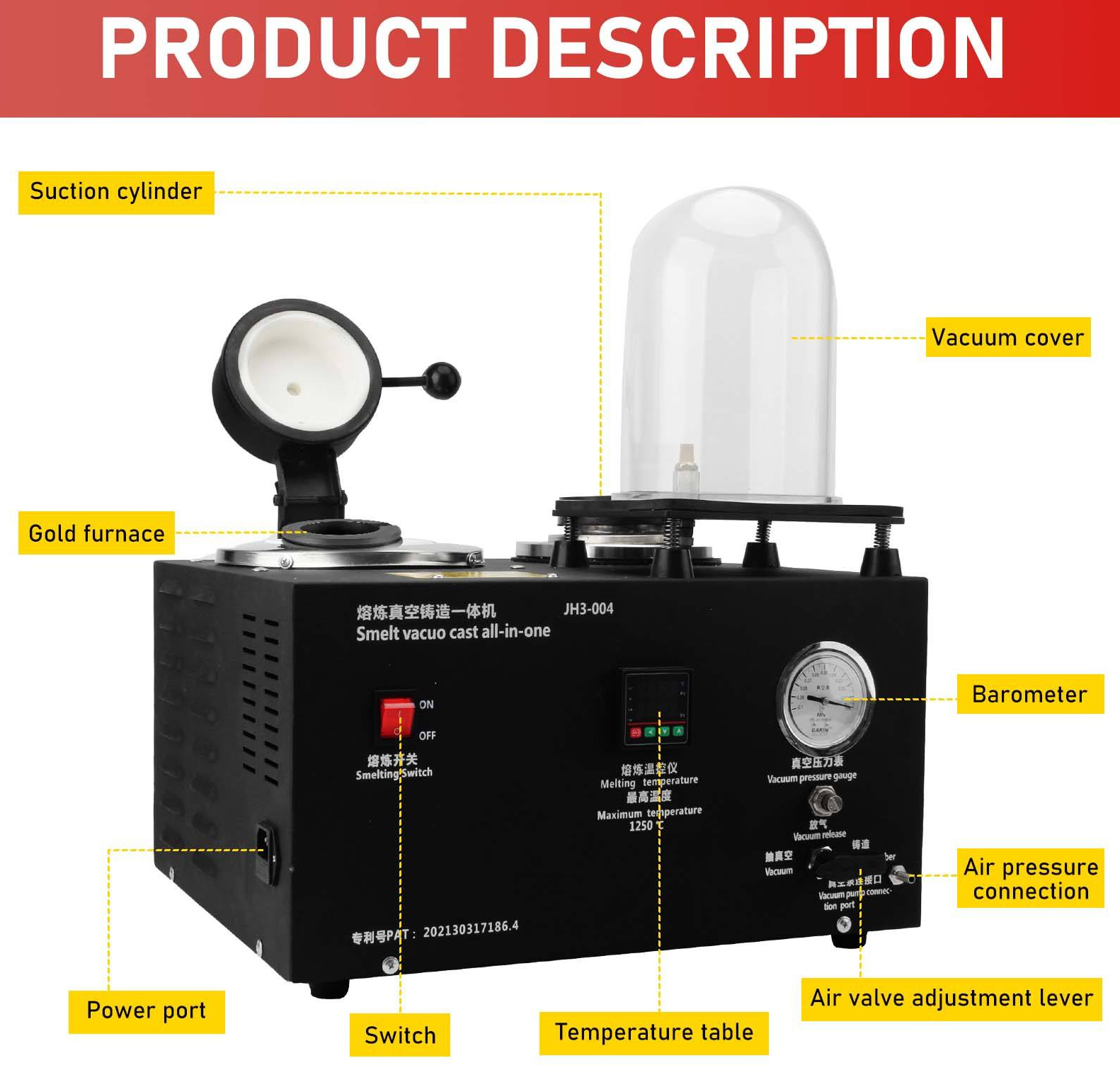 2000W 1250°C Digital Jewelry Vacuum Casting Machine Lost Wax Casting Jewelry
